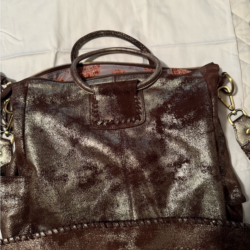Metallic Brown Leather Tote Bag